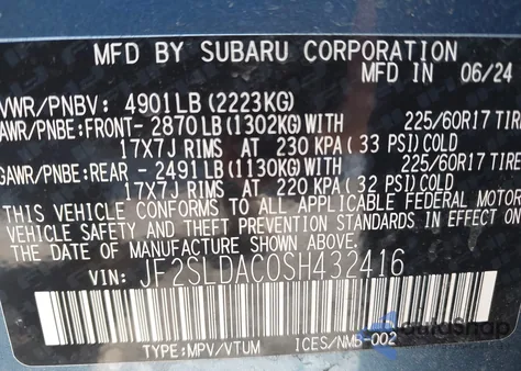 2025 Subaru Forester from USA, damaged, VIN JF2SLDAC0SH432416